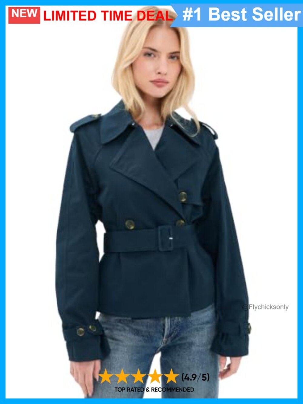 Cropped Trench Jacket Classic Casual Gabardine Long Sleeve